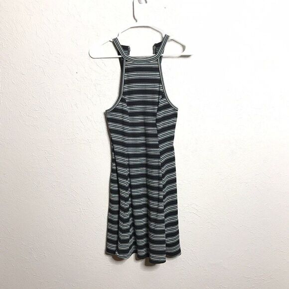 Hollister Womens Striped Ribbed Tank Top Halter Skater Fit & Flare Dress Small - Picture 1 of 12